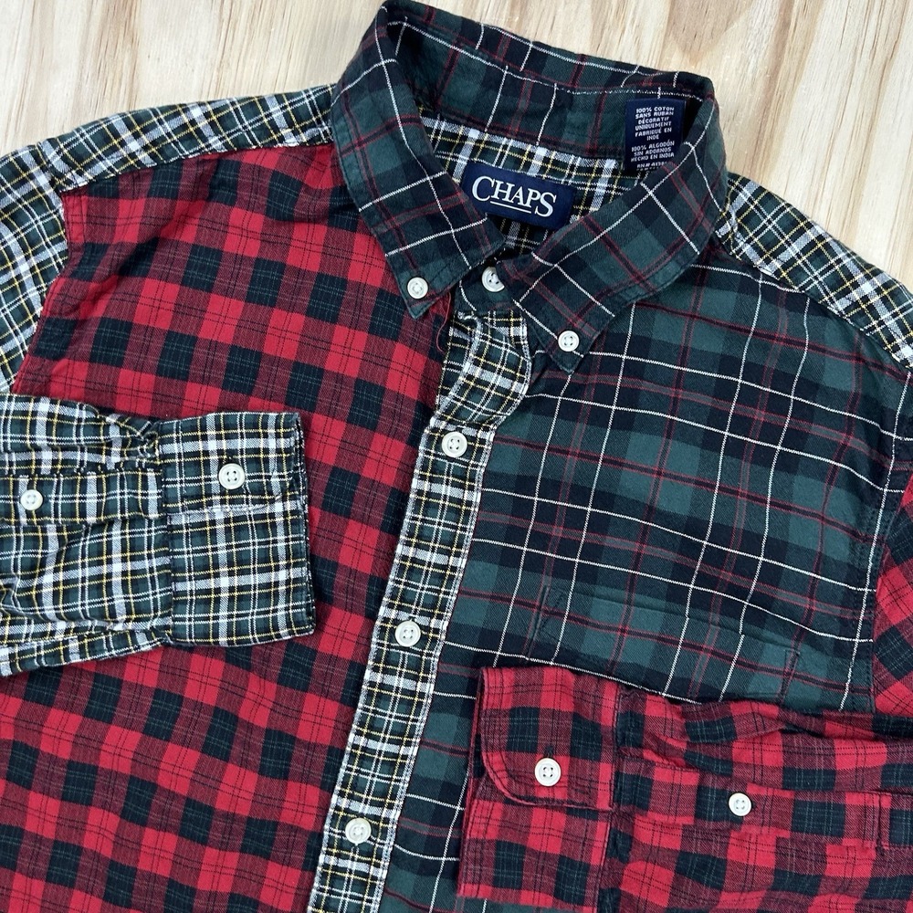 CHAPS Mens Shirt Small S Red Green Plaid Flannel Button Down Long Sleeve Christm
